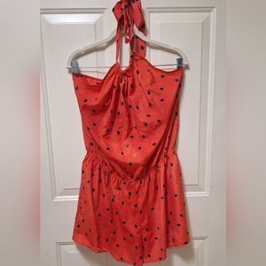 Maitai Orange Halter Romper with Leaf Print